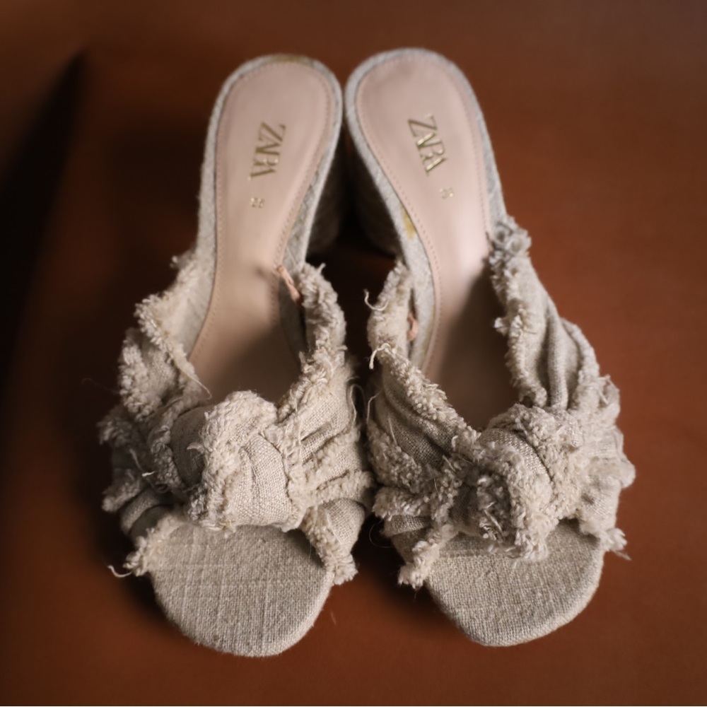 Zara Fringe linen sandal mules
